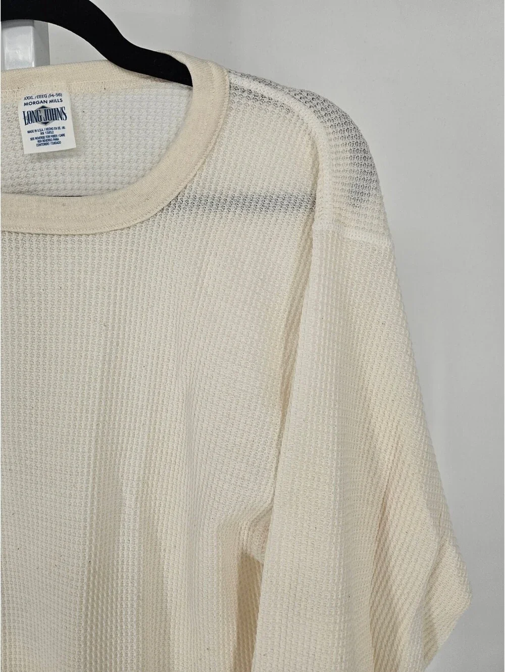 Vtg Morgan Mills Long Johns Mens Sz XXXL Waffle Knit Sleep Shirt Ivory